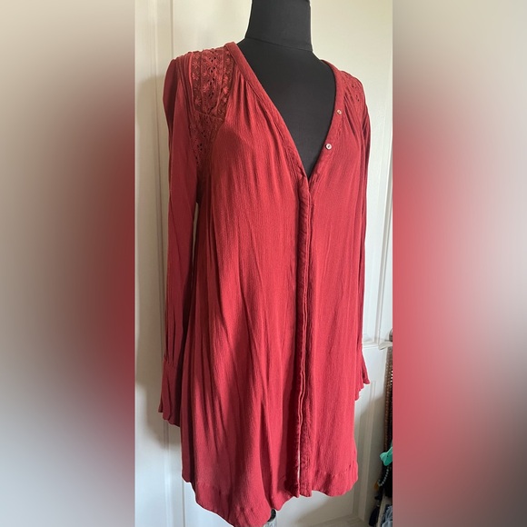 Free people deep brick red dress and slip. Size extra small. - Picture 2 of 7